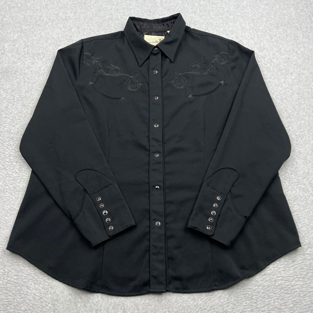 Roper Western Shirt Womens 1X Black Embroidered Yoke Pearl Snap Long Sleeve Top